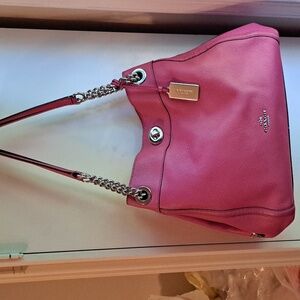 Coach Edie Pink Soft Leather Shoulder Bag with Silver Chains EC Like NEW